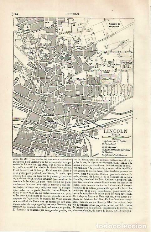 Otros art&iacute;culos de coleccionismo en papel: LAMINA ESPASA 33301: Plano de Lincoln, Inglaterra - Varios