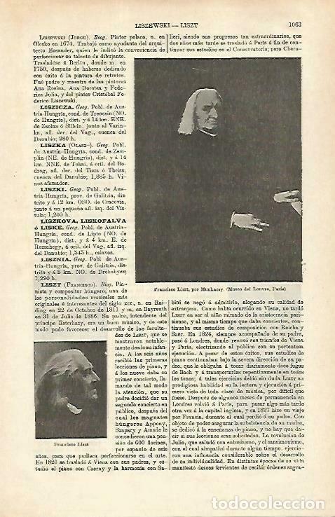 Otros art&iacute;culos de coleccionismo en papel: LAMINA ESPASA 33357: F. Liszt, por Munkacsy - Varios