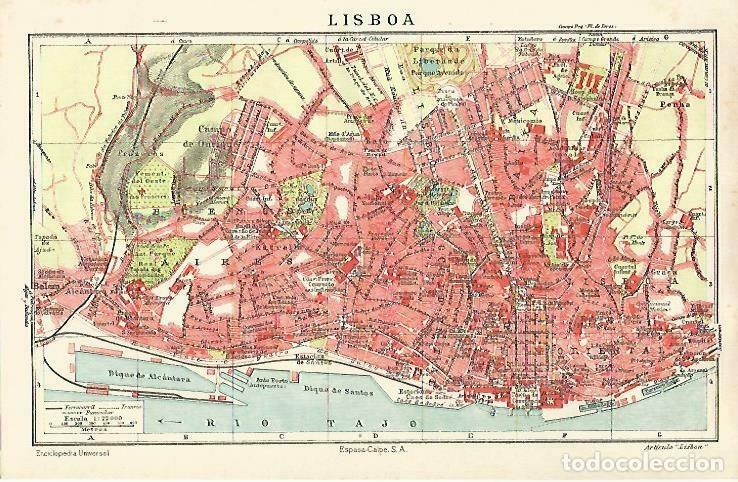 Otros art&iacute;culos de coleccionismo en papel: LAMINA ESPASA 33342: Plano de Lisboa, Portugal - Varios
