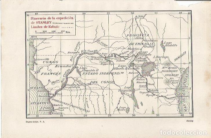 Otros art&iacute;culos de coleccionismo en papel: LAMINA ESPASA 34269: Mapa del Itinerario de la expedicion de Stanley - Varios