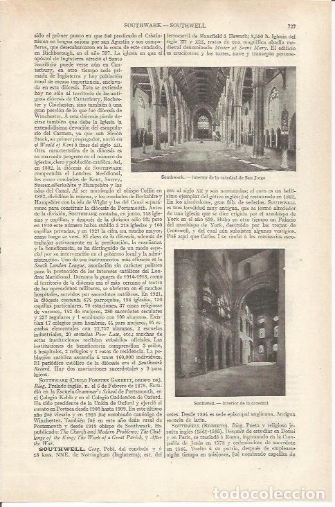 Otros art&iacute;culos de coleccionismo en papel: LAMINA ESPASA 34228: Interior de la catedral de Southwark - Varios