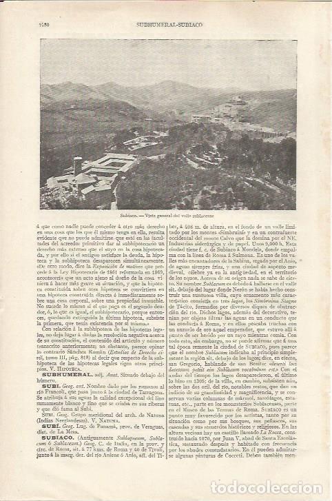 Otros art&iacute;culos de coleccionismo en papel: LAMINA ESPASA 34326: Valle de Subiaco, Italia - Varios