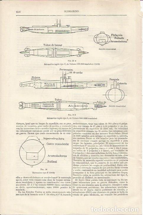 Otros art&iacute;culos de coleccionismo en papel: LAMINA ESPASA 34332: Esquema del submarino tipo L de Inglaterra - Varios