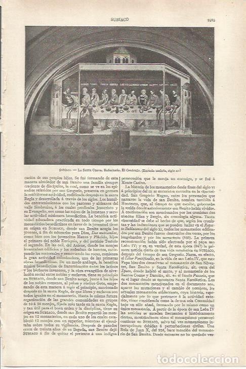 Otros art&iacute;culos de coleccionismo en papel: LAMINA ESPASA 34330: Refectorio de la Santa Cueva de Subiaco, Italia - Varios
