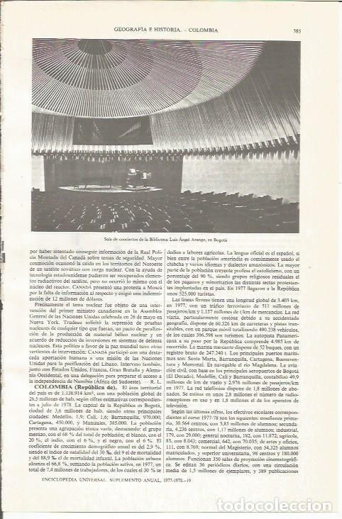 Otros art&iacute;culos de coleccionismo en papel: LAMINA ESPASA 34019: Sala de Conciertos de la Biblioteca Luis Angel Arango, en Bogota - Varios