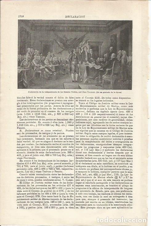 Otros art&iacute;culos de coleccionismo en papel: LAMINA ESPASA 33943: Declaracion de independencia de los Estados Unidos, por Turnbull - Varios