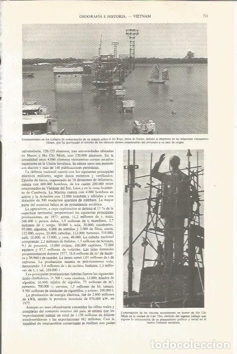 Otros art&iacute;culos de coleccionismo en papel: LAMINA ESPASA 34091:Construccion de un puente sobre el rio Rojo, Vietnam - Varios