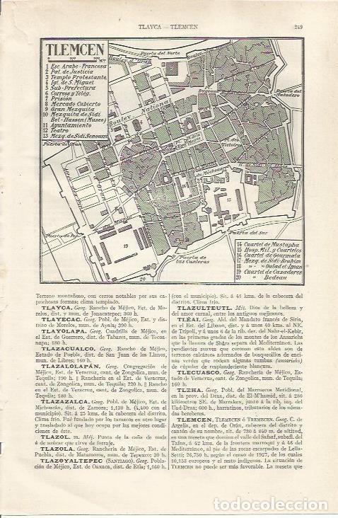 Otros art&iacute;culos de coleccionismo en papel: LAMINA ESPASA 35027: Plano de Tlemcen, Argelia - Varios