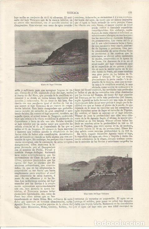 Otros art&iacute;culos de coleccionismo en papel: LAMINA ESPASA 35013: Vistas del lago Titicaca - Varios