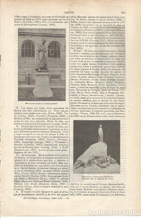 Otros art&iacute;culos de coleccionismo en papel: LAMINA ESPASA 34853: Monumento a Dante en Paris - Varios