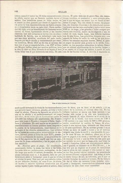 Otros art&iacute;culos de coleccionismo en papel: LAMINA ESPASA 34553: Mesa de billar artistica - Varios