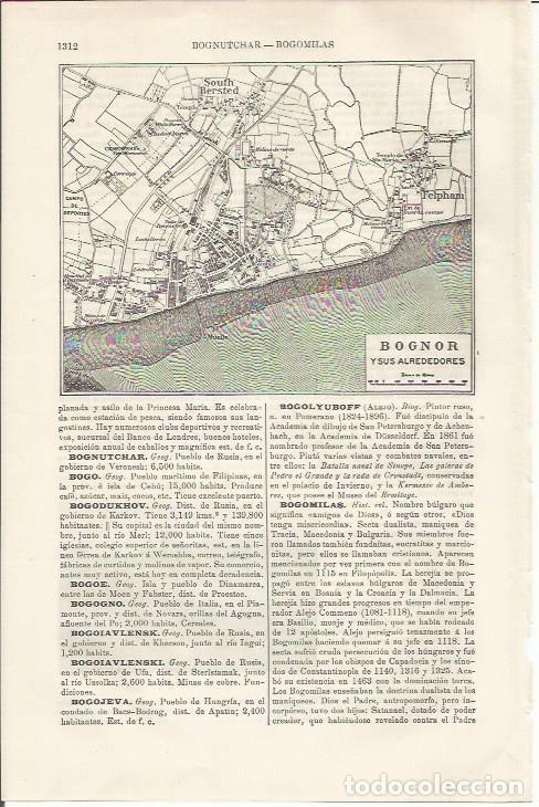 Otros art&iacute;culos de coleccionismo en papel: LAMINA ESPASA 34615: Mapa de Bognor y alrededores, Inglaterra - Varios