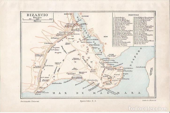 Otros art&iacute;culos de coleccionismo en papel: LAMINA ESPASA 34572: Mapa de las iglesias de Bizancio, actual Estambul - Varios