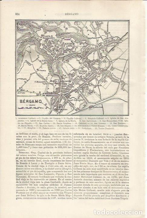 Otros art&iacute;culos de coleccionismo en papel: LAMINA ESPASA 34447: Plano de Bergamo, Italia - Varios