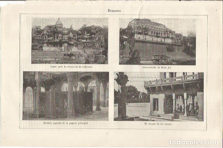 Otros art&iacute;culos de coleccionismo en papel: LAMINA ESPASA 34422: Observatorio, pagoda y Templo de los monos en Benares, India - Varios