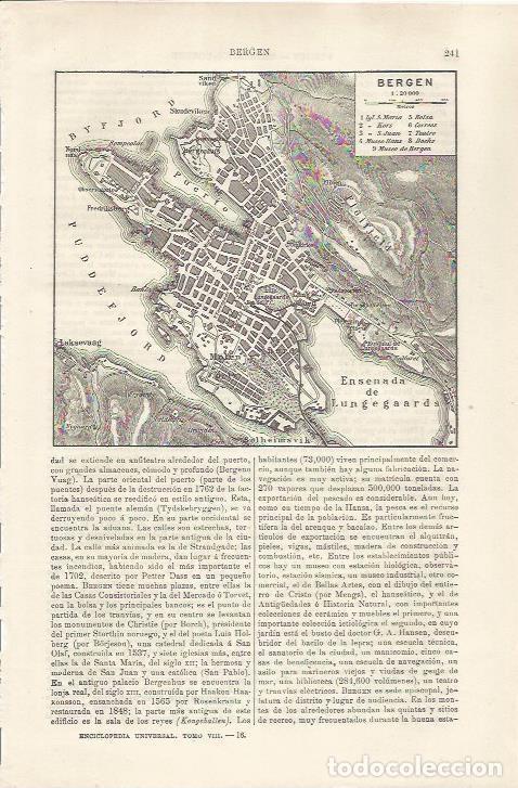 Otros art&iacute;culos de coleccionismo en papel: LAMINA ESPASA 34451: Plano de Bergen, Noruega - Varios