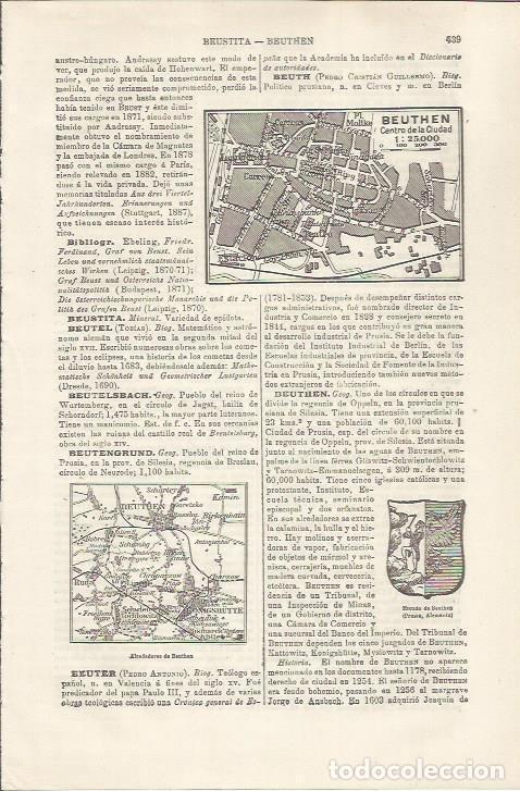 Otros art&iacute;culos de coleccionismo en papel: LAMINA ESPASA 34501: Plano del centro de Beuthen, Alemania - Varios