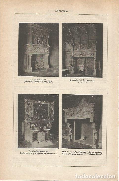 Otros art&iacute;culos de coleccionismo en papel: LAMINA ESPASA 34746: Chimeneas del Palacio de Blois, Palacio de Chenonceau y de los Aposentos Borgia