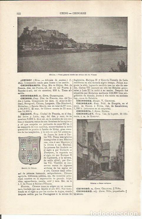 Otros art&iacute;culos de coleccionismo en papel: LAMINA ESPASA 34787: Escudo poblacion y vistas de Chinon en Francia - Varios