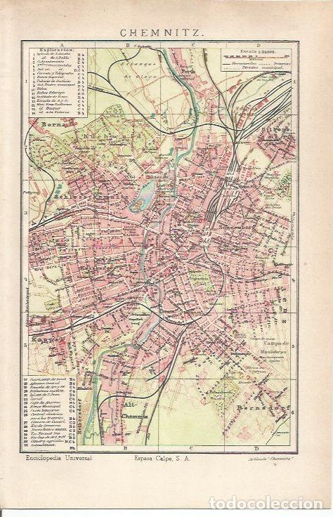 Otros art&iacute;culos de coleccionismo en papel: LAMINA ESPASA 34697: Plano de Chemnitz, Alemania - Varios