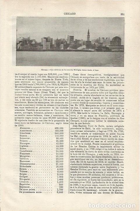 Otros art&iacute;culos de coleccionismo en papel: LAMINA ESPASA 34725: Vista de la avenida Michigan desde el lago en Chicago - Varios