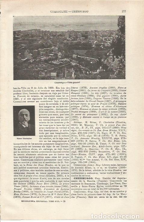 Otros art&iacute;culos de coleccionismo en papel: LAMINA ESPASA 34702: Vista de Cherburgo, Francia - Varios