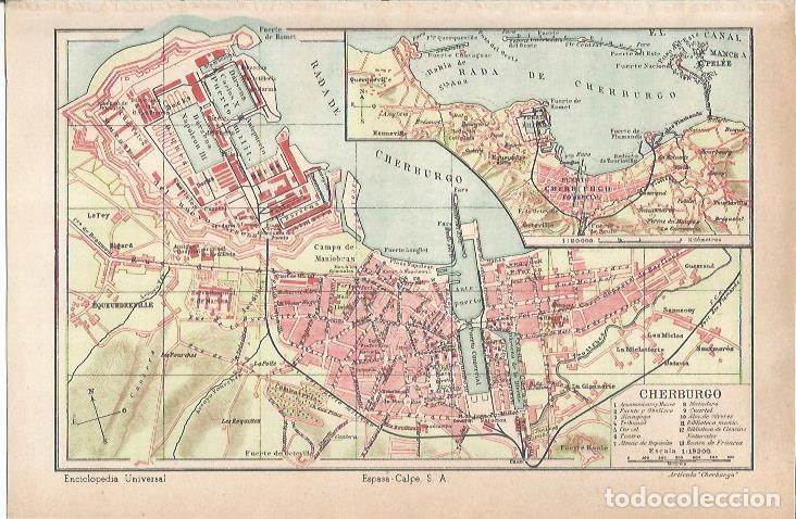 Otros art&iacute;culos de coleccionismo en papel: LAMINA ESPASA 34701: Plano de Cherburgo, Francia - Varios