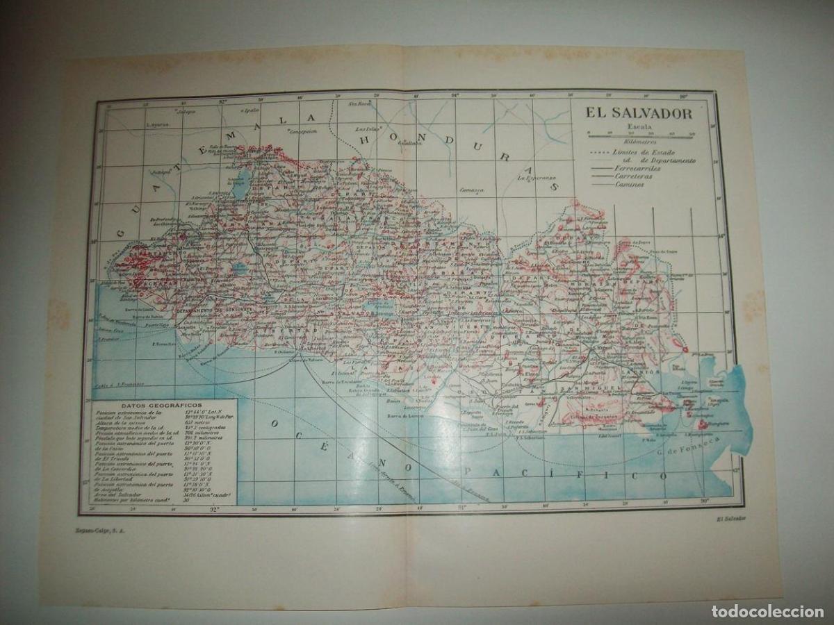 Otros art&iacute;culos de coleccionismo en papel: LAMINA ESPASA 35613: Mapa de El Salvador - Varios