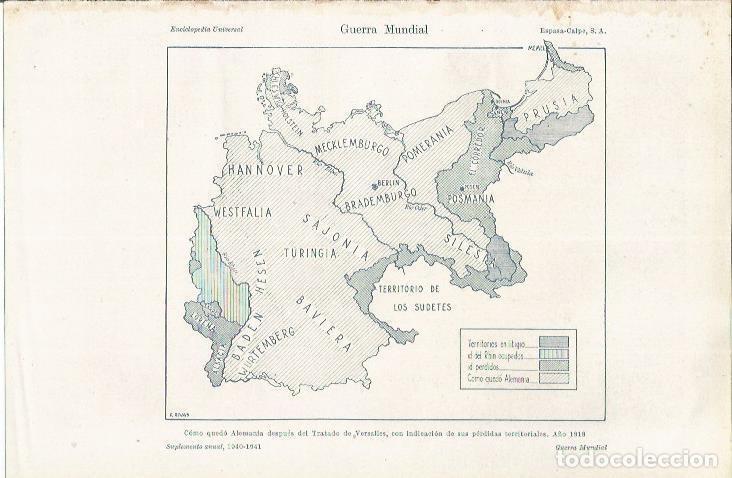 Otros art&iacute;culos de coleccionismo en papel: LAMINA ESPASA 35303: Mapa de Alemania en 1919 despues del Tratado de Versalles - Varios