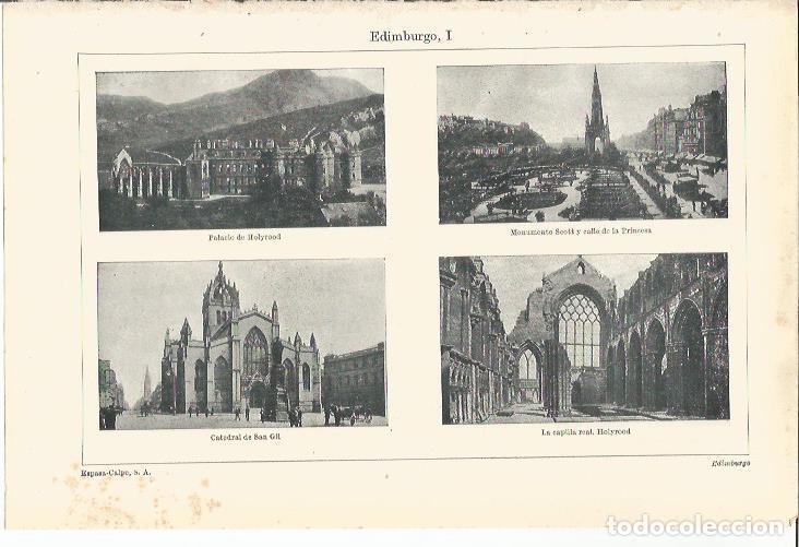 Otros art&iacute;culos de coleccionismo en papel: LAMINA ESPASA 35456: Palacio de Holyrood, Monumento Scott y Catedral de Edinburgo - Varios