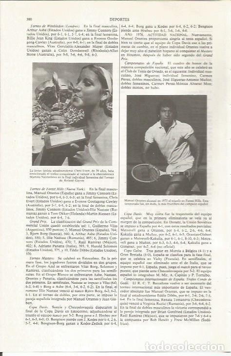Otros art&iacute;culos de coleccionismo en papel: LAMINA ESPASA 36005: Los tenistas Chris Evert y Manuel Orantes - Varios