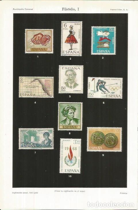 Otros art&iacute;culos de coleccionismo en papel: LAMINA ESPASA 36743: Sellos emitidos en Espa&ntilde;a entre 1967- 1968 - Varios