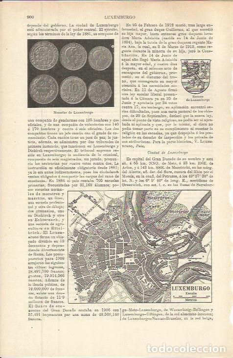 Otros art&iacute;culos de coleccionismo en papel: LAMINA ESPASA 36330: Monedas y plano de Luxemburgo - Varios