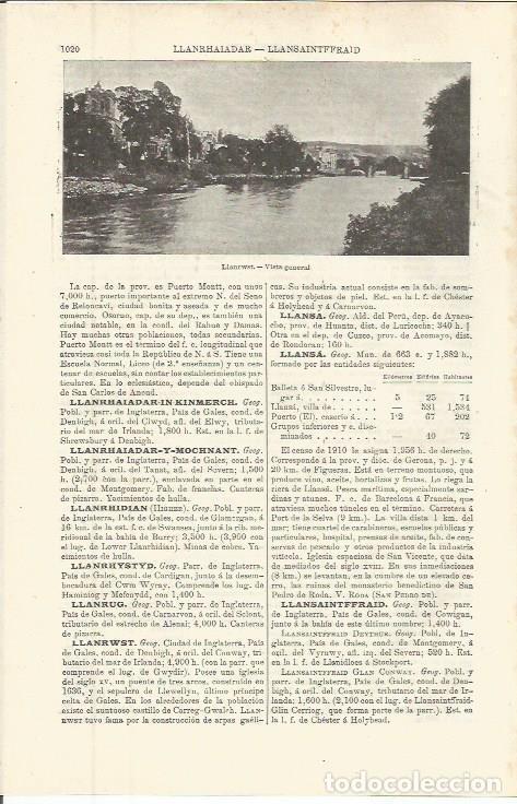 Otros art&iacute;culos de coleccionismo en papel: LAMINA ESPASA 36361: Vista de Llanrwst, Inglaterra - Varios