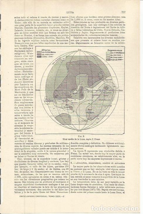 Otros art&iacute;culos de coleccionismo en papel: LAMINA ESPASA 36305: Nivel medio de la luna seg&uacute;n J. Franz - Varios