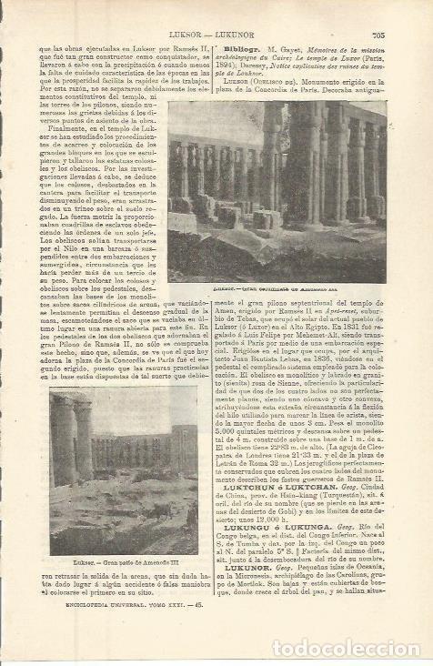 Otros art&iacute;culos de coleccionismo en papel: LAMINA ESPASA 36300: Columnas del templo de Luxor, Egipto - Varios