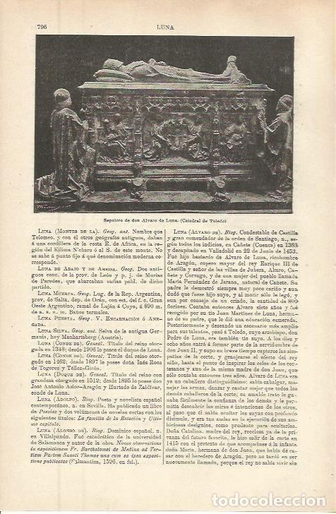 Otros art&iacute;culos de coleccionismo en papel: LAMINA ESPASA 36312: Sepulcro de Alvaro de Luna en Toledo - Varios