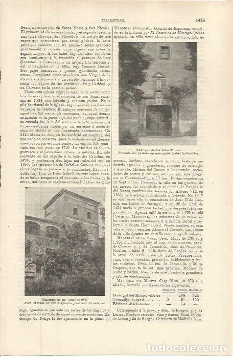 Otros art&iacute;culos de coleccionismo en papel: LAMINA ESPASA 36472: Palacio natal de Isabel la Catolica en Madrigal de las Altas Torres, Avila - Va
