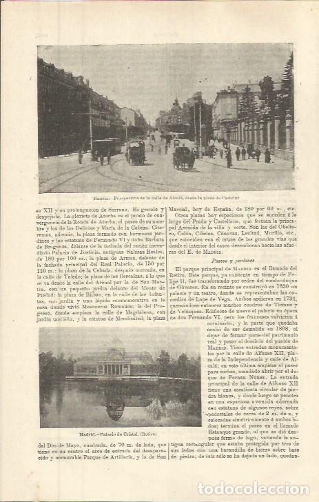 Otros art&iacute;culos de coleccionismo en papel: LAMINA ESPASA 36437: Palacio del Retiro y calle Alcala, Madrid - Varios