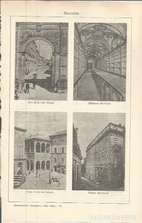 Otros art&iacute;culos de coleccionismo en papel: LAMINA ESPASA 36395: Arco, biblioteca, lonja y Palacio Marafoschi en Macerata, Italia - Varios