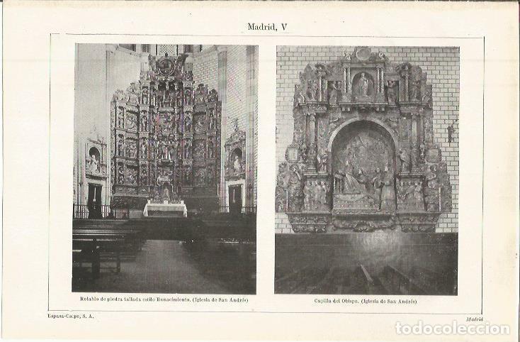 Otros art&iacute;culos de coleccionismo en papel: LAMINA ESPASA 36467: Retablo y Capilla del Obispo de la iglesia de San Andres , Madrid - Varios