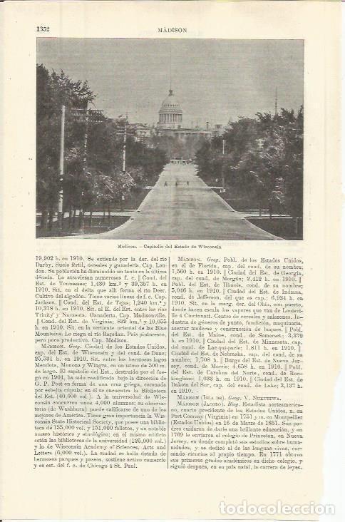 Otros art&iacute;culos de coleccionismo en papel: LAMINA ESPASA 36420: Capitolio de Wisconsin en Madison - Varios