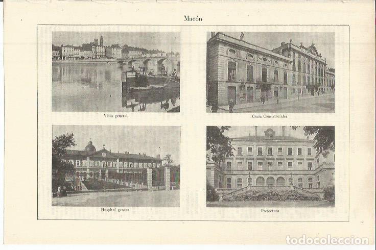 Otros art&iacute;culos de coleccionismo en papel: LAMINA ESPASA 36401: Vista, ayuntamiento, hospital y prefectura de Macon, Francia - Varios