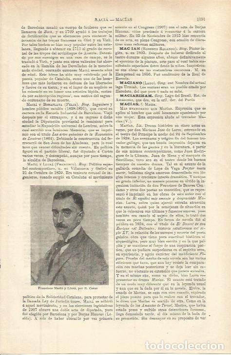 Otros art&iacute;culos de coleccionismo en papel: LAMINA ESPASA 36396: Francesc Macia, por Ramon Casas - Varios