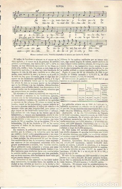 Otros art&iacute;culos de coleccionismo en papel: LAMINA ESPASA 37101: Himno nacional de Suecia - Varios