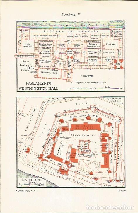 Otros art&iacute;culos de coleccionismo en papel: LAMINA ESPASA 37125: Plano de la Torre de Londres, Paralamento y Westminster Hall - Varios