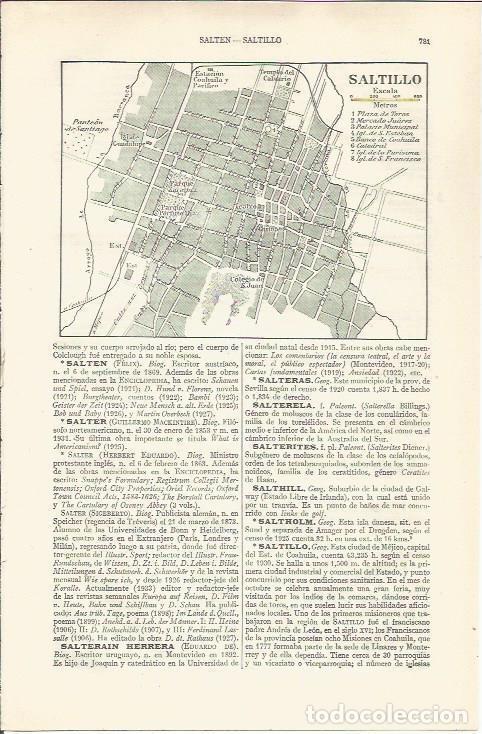 Otros art&iacute;culos de coleccionismo en papel: LAMINA ESPASA 37007: Plano de Saltillo, Mexico - Varios