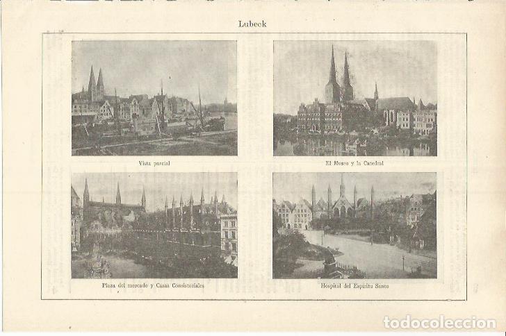 Otros art&iacute;culos de coleccionismo en papel: LAMINA ESPASA 37218: Museo, Catedral Plaza del Mercado y Hospital de Lubeck, Alemania - Varios