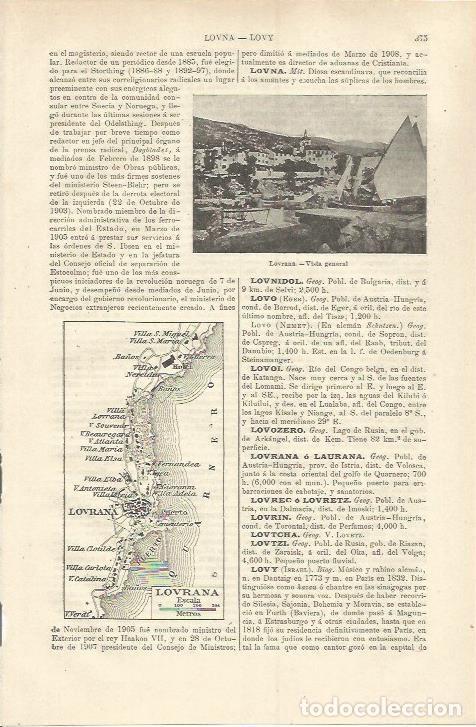 Otros art&iacute;culos de coleccionismo en papel: LAMINA ESPASA 37208: Vista y mapa de Lovrana, Austria - Varios