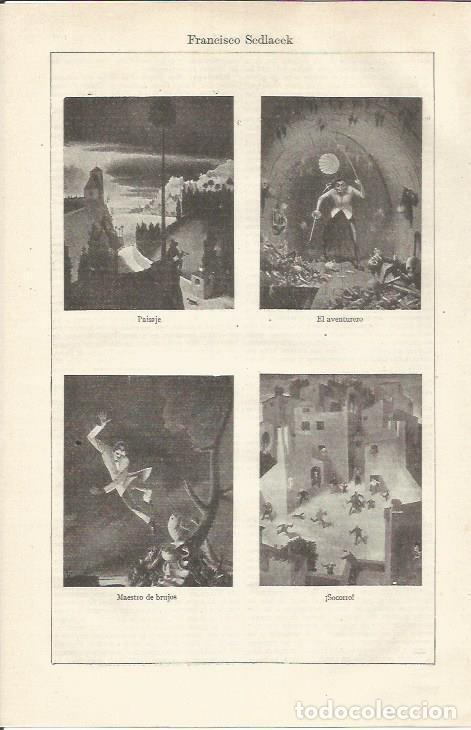 Otros art&iacute;culos de coleccionismo en papel: LAMINA ESPASA 37040: Paisaje, El aventurero, Maestro de brijos y Socorro, por F. Sedlacek - Varios